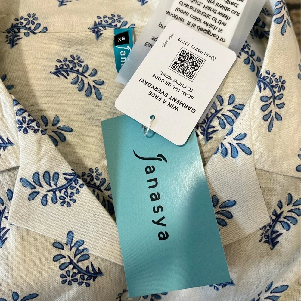 Janasya Printed Midi Dress Ivory Blue Floral Size XS - Picture 7 of 7
